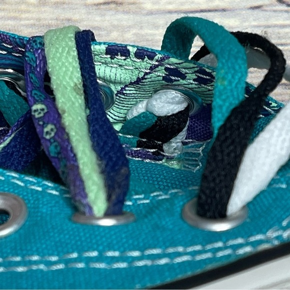 Converse Chuck Taylor All Star Teal Tropical Skull Triple Laces Mens 6 Womens 8 - Picture 8 of 16